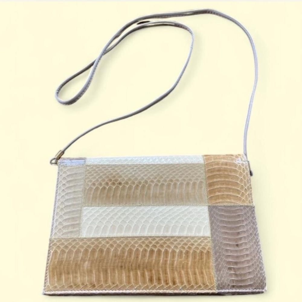 Vintage 70s J Renee Snakeskin Beige Clutch Satchel Handbag Women’s Purse